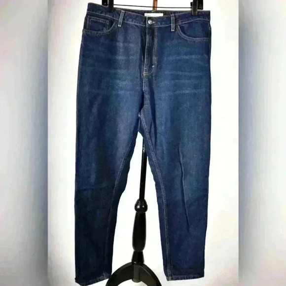 TOPSHOP Medium Blue  Cotton Denim Mom Straight Relaxed Jeans 34x30 Turkey - Picture 1 of 8